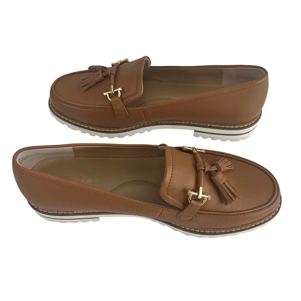 Talbots Tan Leather Bit Tassel‎ Lug Sole Loafers Women's Size 7M